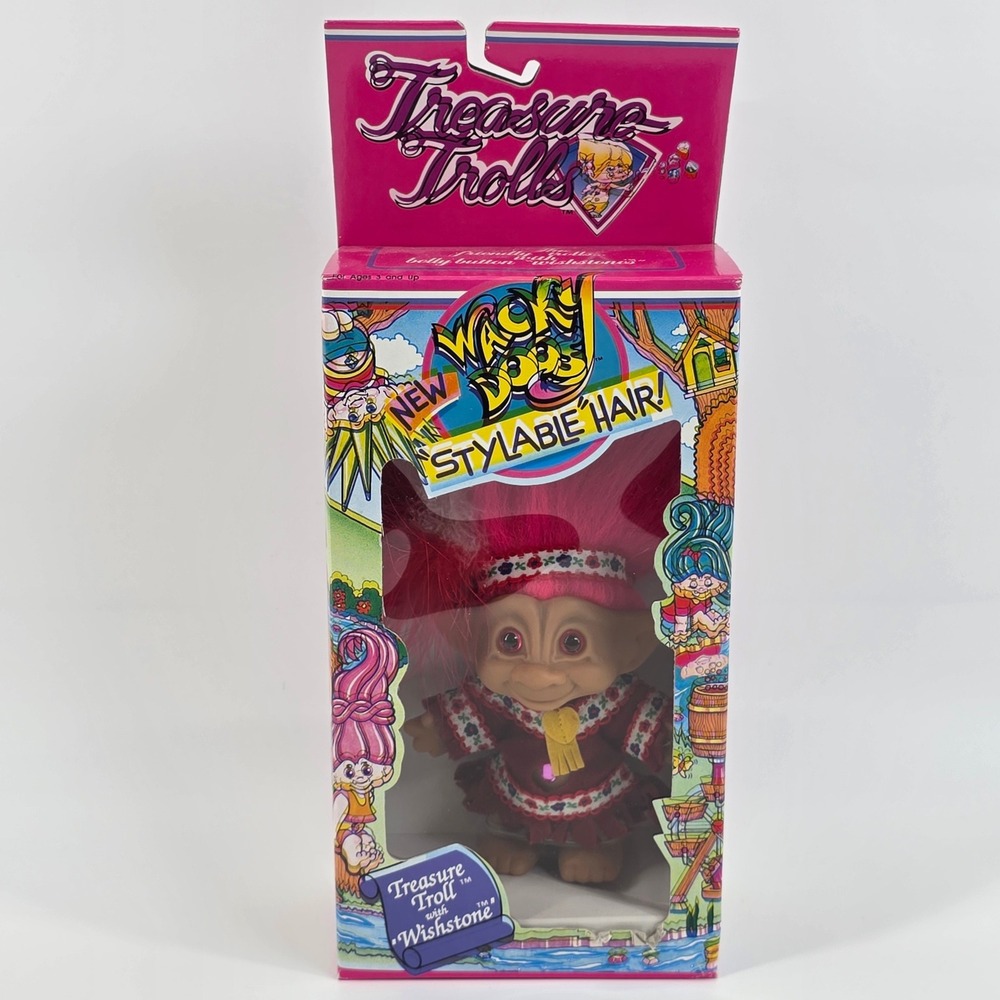 Treasure Troll Wacky Doos Pink Hair Wishstone ace novelty 1992 vintage new